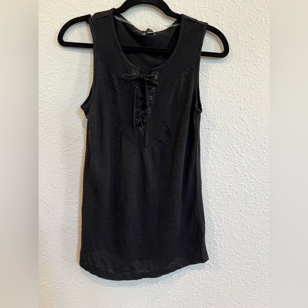Sanctuary linen lace up black tank top size XS